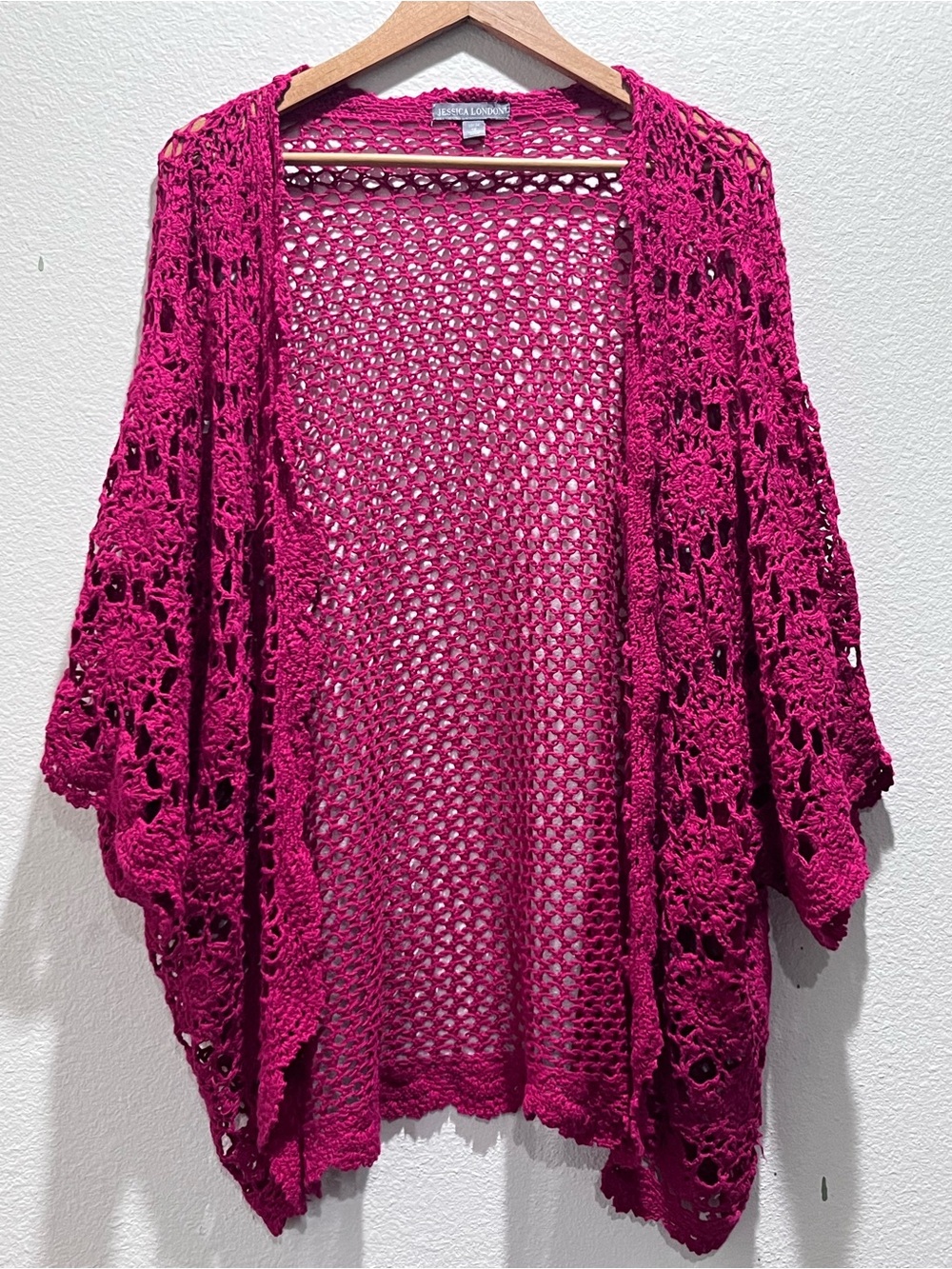 Jessica London Open Crochet Cardigan - Magenta